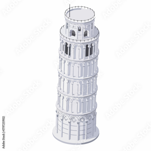 Isometric Perspective Leaning Tower of Pisa Detailed Structure Landmark Illustration