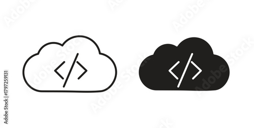 Cloud code icon with glyph and line. black vector icons for Web UI
