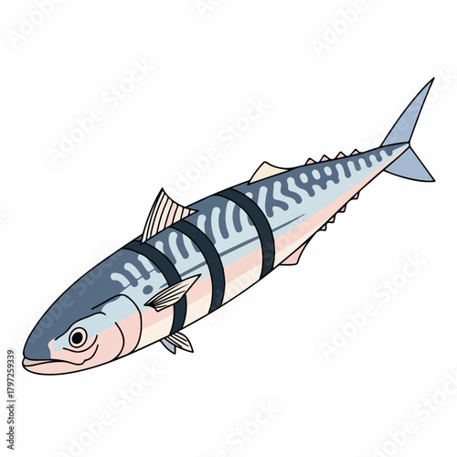 Cute Cartoon Detailed Mackerel Fish with Stripes Aquatic Illustration