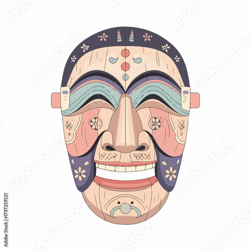 Stylized Decorative Korean Traditional Hahoe Mask Cultural Festival Illustration