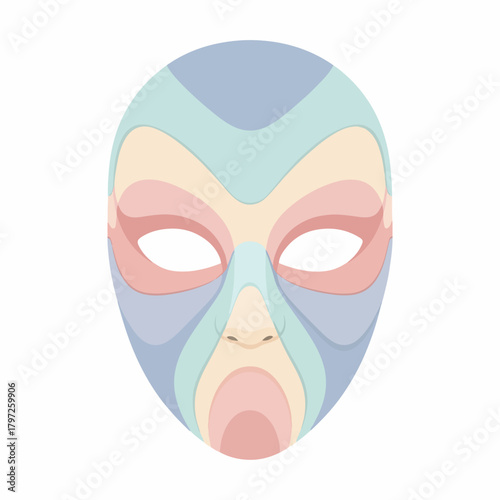 Pastel Layered Humanoid Face Mask Symbolic Illustration Graphic Asset