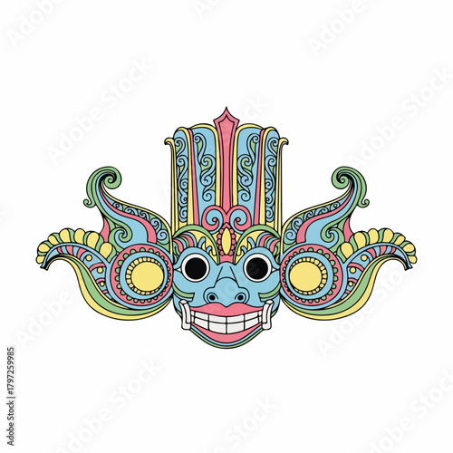Intricate Decorative Sri Lankan Mask Yaksha Devil Illustration