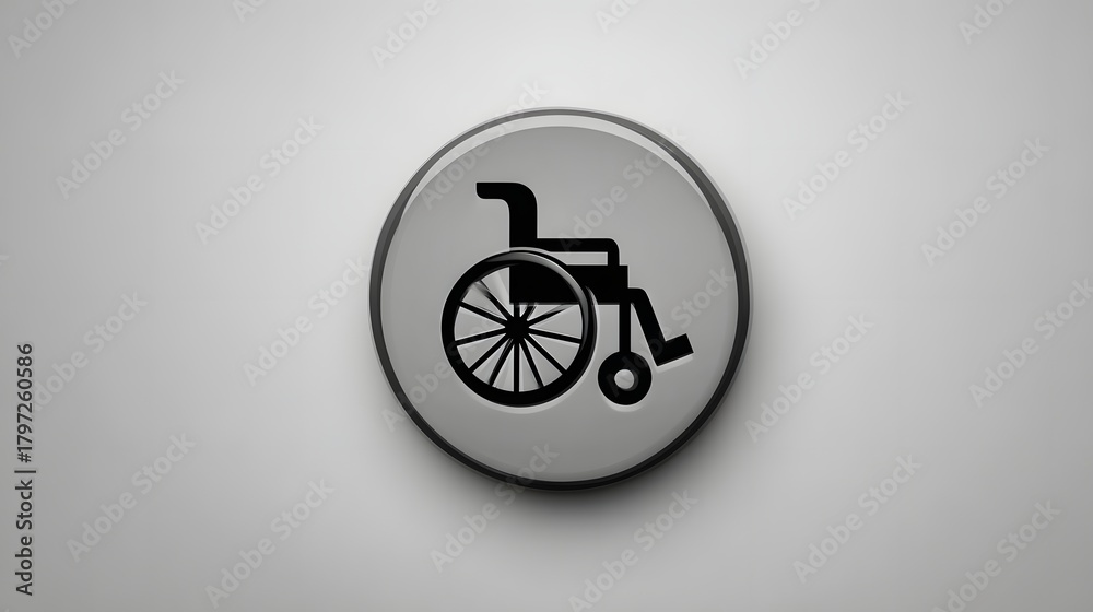 Fototapeta premium Three dimensional circular sign featuring a graphic representation of an aid for mobility challenges