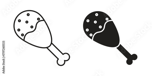 Drumstick bite icon with glyph and line. black vector icons for Web UI