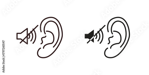Ear deaf icon with glyph and line. black vector icons for Web UI