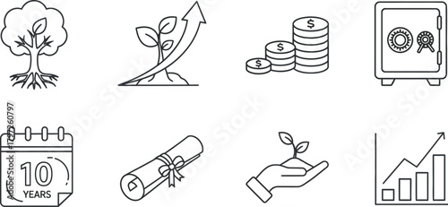 Business and investment line icons for presentation use