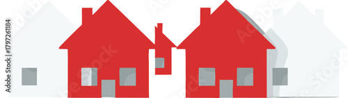 Real estate neighborhood illustration with red and white houses, property market concept, housing development, urban architecture, and home ownership design