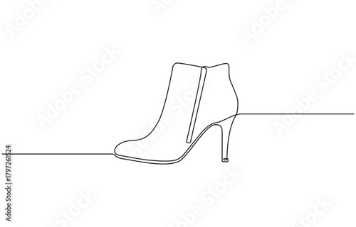 High heels ankle boots shoes continuous one line drawing, hand drawn linear icon. Fashion design element vector illustration.