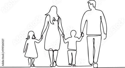 Continuous One Line Drawing of Family Walking Together