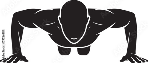 Silhouette of a strong muscular man performing a push up exercise from a high angle view