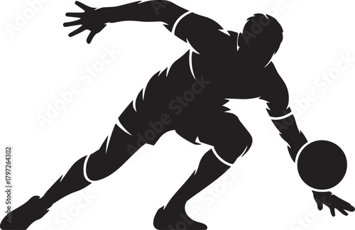 Silhouette of a basketball player dribbling the ball on a plain background