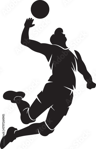 Silhouette of a volleyball player jumping and hitting the ball during a game