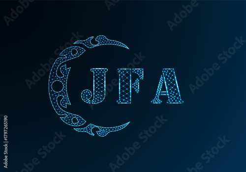 Low poly letter logo JFA design. JFA letter logo low poly vector design on blue color gradient background. JFA logo low poly design