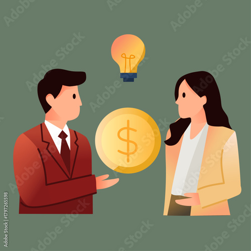 businessman and businesswoman with idea, collaboration in business and personal relations .