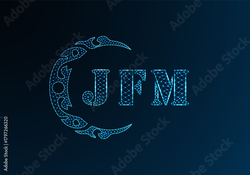 Low poly letter logo JFM design. JFM letter logo low poly vector design on blue color gradient background. JFM logo low poly design
