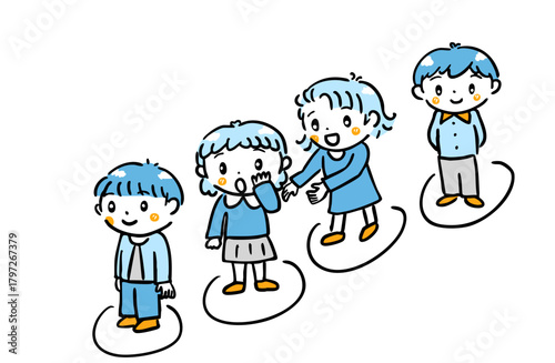 順番を守って並ぶ子どもたちのイラスト／療育・ソーシャルスキルトレーニング