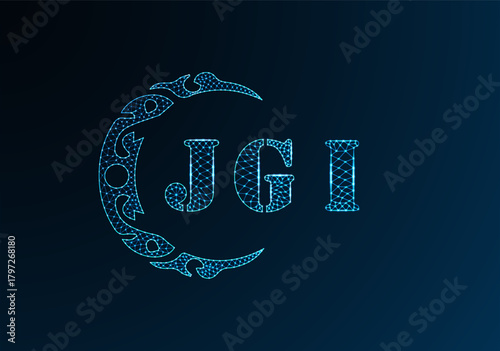 Low poly letter logo JGI design. JGI letter logo low poly vector design on blue color gradient background. JGI logo low poly design