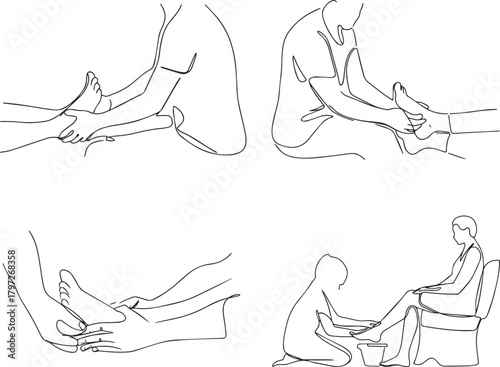 Set of Continuous One Line Drawing of a Pedicure Session