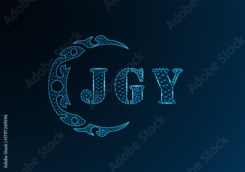 Low poly letter logo JGY design. JGY letter logo low poly vector design on blue color gradient background. JGY logo low poly design