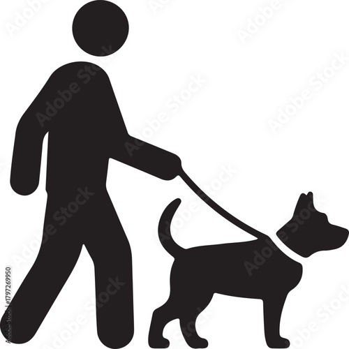 Silhouette of a person walking a dog icon