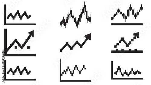 Minimal Pixelated Stock Chart Symbol — Simplified Pixel Graph Icon for Market Performance, Trading Signals and Data Visualization