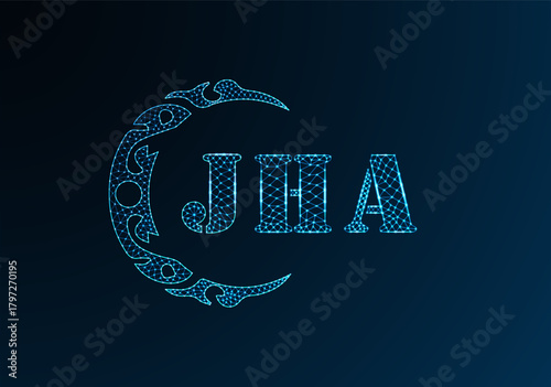 Low poly letter logo JHA design. JHA letter logo low poly vector design on blue color gradient background. JHA logo low poly design