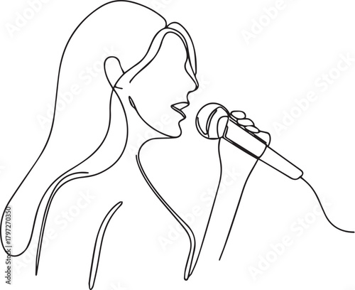 Continuous One Line Drawing of a Woman Singing