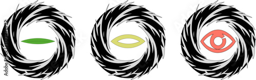 Abstract eyes in black swirling vortex portal set