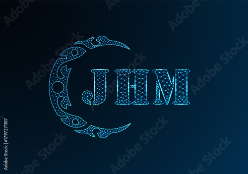 Low poly letter logo JHM design. JHM letter logo low poly vector design on blue color gradient background. JHM logo low poly design