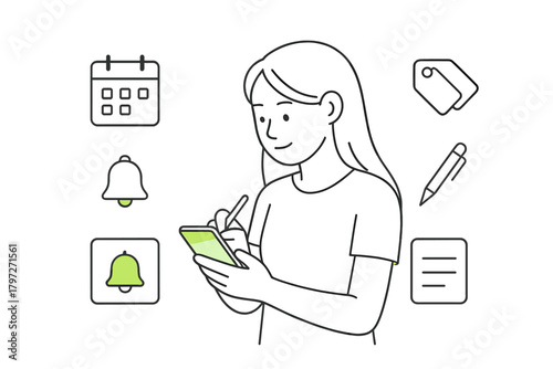 Young woman using a stylus to manage tasks and schedule appointments on a smartphone