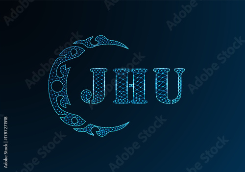 Low poly letter logo JHU design. JHU letter logo low poly vector design on blue color gradient background. JHU logo low poly design