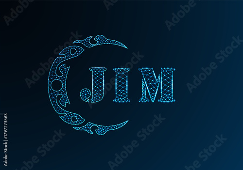 Low poly letter logo JIM design. JIM letter logo low poly vector design on blue color gradient background. JIM logo low poly design