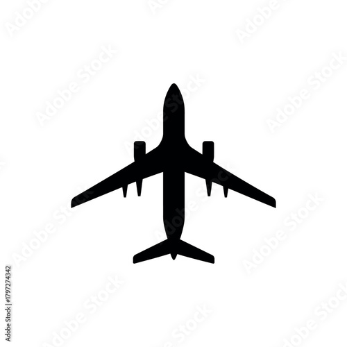 Airplane Silhouette Flight Travel Aviation Plane Isolated on White Background