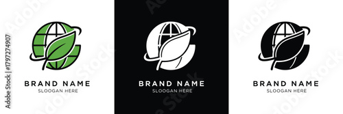 A green leaf logo with brand name placeholder, ideal for eco-friendly business branding and corporate identity design.