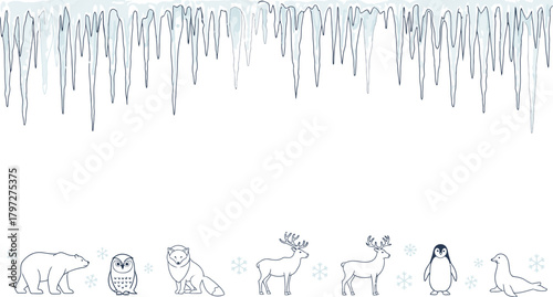 Create stunning winter designs with charming arctic animal illustrations and delicate icicles, perfect for holiday cards and festive backgrounds