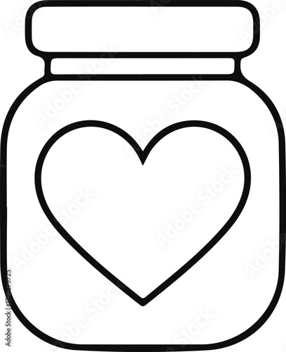 Heart jar icon for love and keepsake themes, Minimal line art of a jar featuring a heart symbol, suitable for concepts of memories, romance, gifts, keepsakes, and sentimental decoration.

