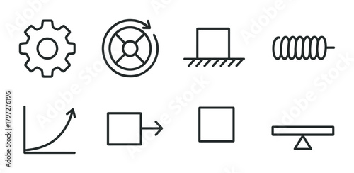 Minimalist engineering icons on matte gray background