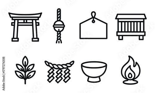 Traditional japanese shinto icons on dark background