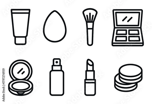 Black and gray makeup icons on dark background