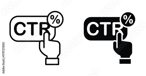 Click through rate icon. Line with editable stroke and flat for Web