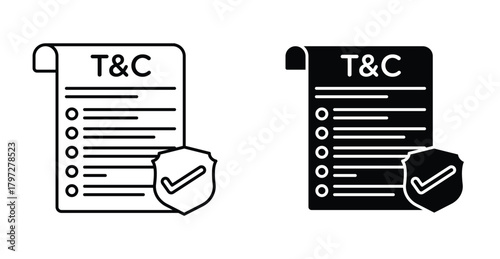 Contract terms icon set. Contract terms vector symbol in black filled and outlined style.