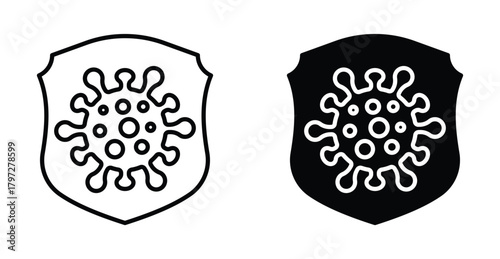 Coronavirus protection icon set. Coronavirus shield vector symbol in black filled and outlined style.