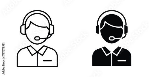 Customer support icon. Line with editable stroke and flat for Web