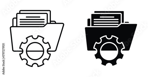 Data management icon. Line with editable stroke and flat for Web