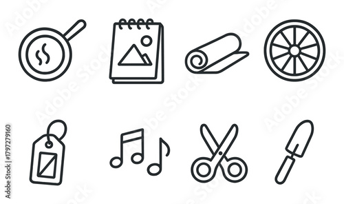 Set of black and gray icon silhouettes on textured background