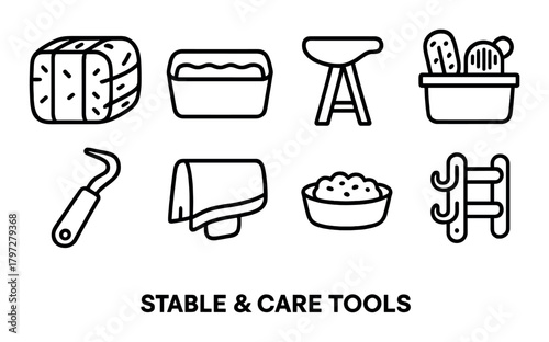 Essential stable and care tools for horse maintenance
