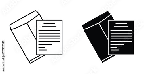 Document envelope icon. Line with editable stroke and flat for Web