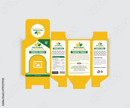 Unique turmeric box Packaging Design template