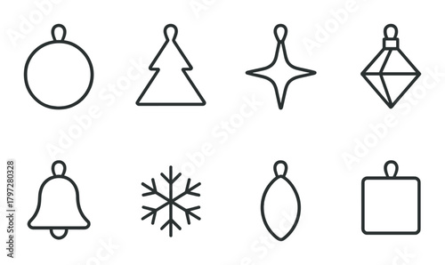 Set of minimalist christmas ornament icons on black background