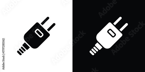 Electric Plug Icons Isolated on Split Background, White & Black, Flat Design Style